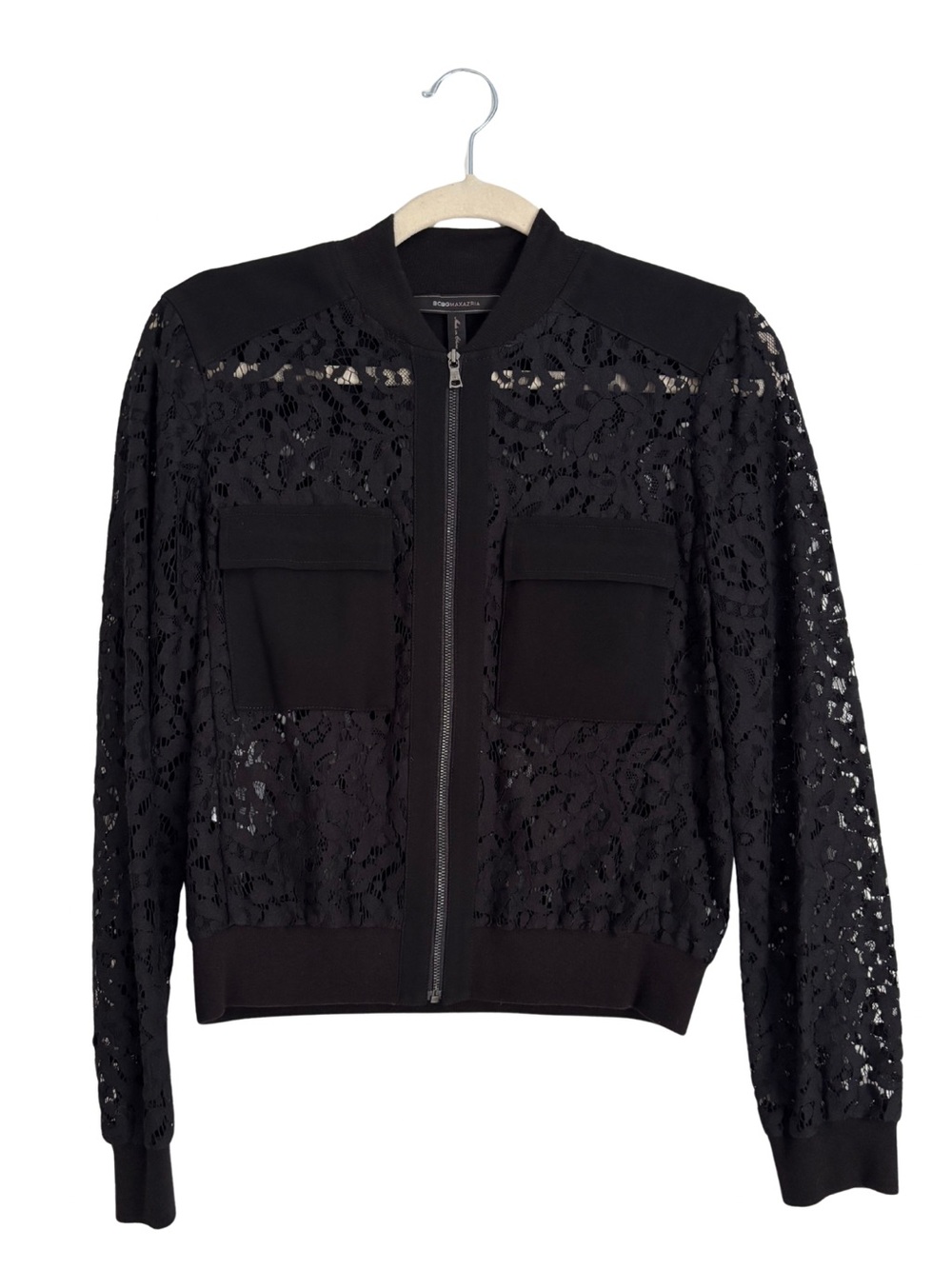 BCBGMaxAzria Black Lace Bomber Jacket
